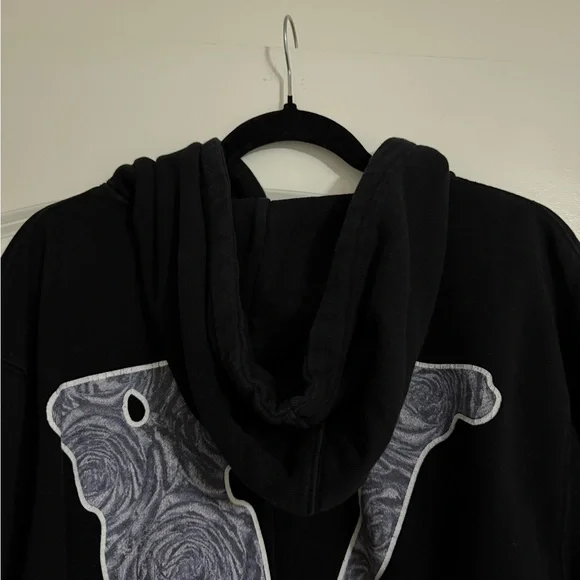 VLone Pop Smoke Collab Black Hoodie with Blue Rose Graphic